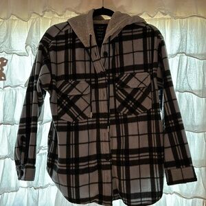 Amazon Light Blue and Black Hoodie Flannel